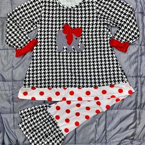Roll Tide!! Houndstooth/Red Polkadots/Embroidered elephant/boutique outfit. Sz 7